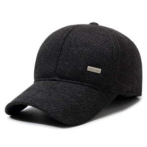 Winter wool baseball cap for men with ear protection and warm inner lining in dark grey