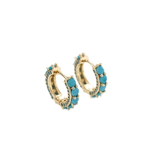Retro gold hoops with inlaid turquoise blue stones for a minimalist unisex vintage look