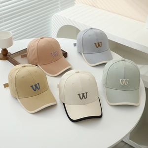 Kids baseball cap set with letter W embroidery and contrast brim in five soft colors