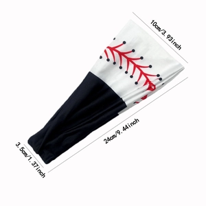 Elastic sports headband with baseball stitch design, showing size dimensions in detail