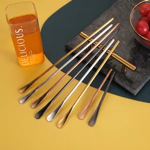 Long Handle Stirring Spoons Fruit Forks Butter Knives 304 Stainless Steel Mirror Polished Colorful Dessert Japanese Style