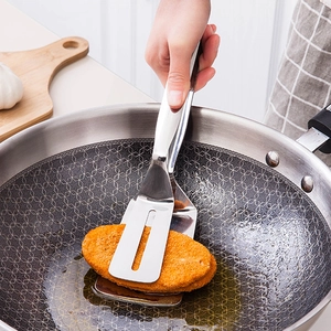 Stainless Steel And Silicone Food Tongs Spatula Multifunctional Hollow Oil Draining BBQ Steak Fish Heat Resistant Kitchen Tools