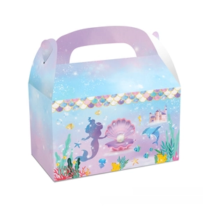 Detail of mermaid shell paper gift box with a 45-degree angle and handle design