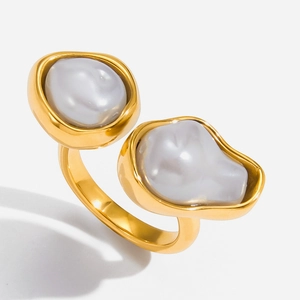 Elegante 18K goud vergulde roestvrijstalen open ring met barokke parels in minimalistisch design