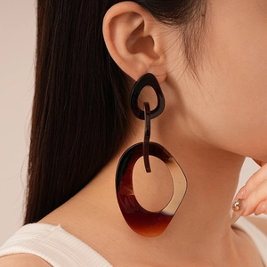Statement irregular amber resin hoop earrings for women in a geometric layered design