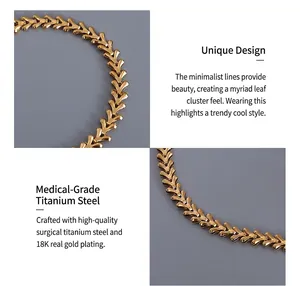Detailed close-up of 18K gold plated titanium steel necklace with V-shaped interlocking links