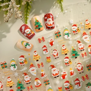 Adesivi per unghie natalizi 5D con Babbo Natale e fiocchi di neve con effetto rilievo