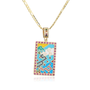 18K gold plated oil painting pendant necklace with colorful zircons and enamel clouds