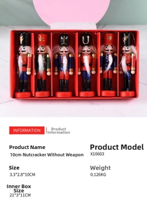 Set of six 10cm wooden nutcracker soldier ornaments in a red presentation box