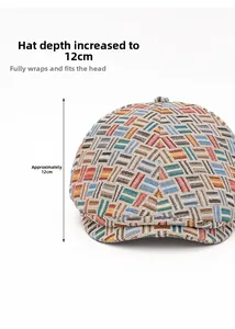 Detail view of colorful plaid beret featuring 12cm depth and textured woven fabric