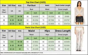 Tabella taglie dettagliata per completo in pizzo con misure USA ed UE per top e gonna