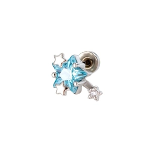 Silver star helix earring with blue star gemstone and flat back screw design
