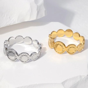 Stainless Steel Sun Medallion Ring Vintage Sunburst Adjustable Open Band Jewelry For Women
