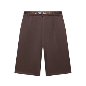 Short large marron pour femme avec ceinture élégante à motif serpent et taille haute