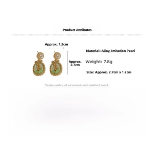 Detailed specs of vintage floral earrings with alloy and imitation pearl materials