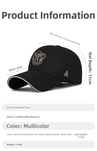 Detaillierte Größenspezifikationen der schwarzen Baumwoll-Baseballkappe mit Schild-Stickerei