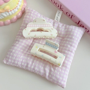 Sweet floral plaid hair claw clips set including cloud shape and rectangular acrylic designs