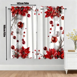 Rideaux de Noël en velours à motif poinsettia avec anneaux, taille 142x160cm par panneau