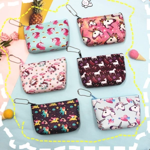 Cute unicorn coin purse set with zipper closure and metallic chain in six colors