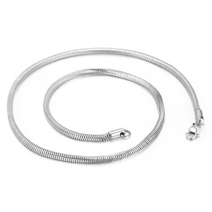 Polished silver stainless steel snake bone chain necklace with secure lobster clasp closure