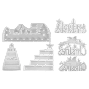 6-piece Christmas elk and tree resin silicone mold set with Merry Christmas lettering