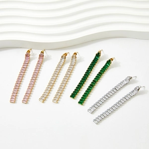 Stainless Steel Tassel Drop Earrings With Emerald Cut Cubic Zirconia Long Linear Fringe Party Jewelry For Women