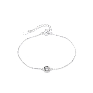 Bracciale a catena in argento sterling S925 con castone a quattro griffe e catenella regolabile