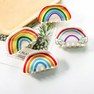 Rainbow Hair Claw Clip PVC Plastic Cute Cartoon Shark Clips Smiley Cloud Pattern For Women Girls