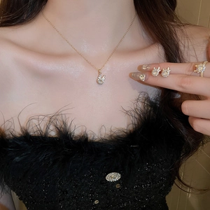 Elegant gold plated rabbit ear jewelry set with sparkling zircon stones for women
