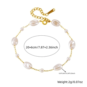 Gold stainless steel bracelet with irregular white pearls and adjustable lobster clasp chain
