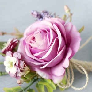 Elegant purple and pink artificial silk rose boutonniere for weddings and gala events