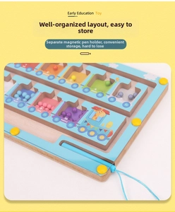 Detail of magnetic pen storage slot on a wooden Montessori color and number counting maze