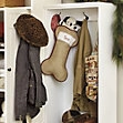 Linen dog bone shaped Christmas stocking with Snoopy embroidery for festive decoration