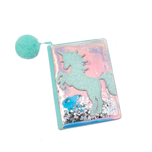 A5 unicorn notebook with holographic laser cover, sequins and teal pompom charm gift