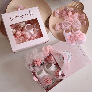 Baby Headband And Socks Princess Lace Bow Floral Mesh Crown Hair Accessories For Newborn Infant Birthday Party Celebration