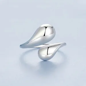 Minimalistischer 925er Sterling Silber Wassertropfen Ring, offen und poliert