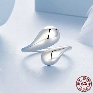Polished 925 sterling silver minimalist teardrop open ring for men and women