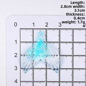 Detailed dimensions of blue glitter resin mermaid tail pendant for DIY jewelry
