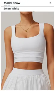 Detailed view of the square neck workout top with waist ruching in swan white