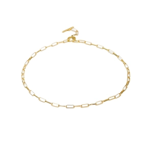 Minimalist gold-plated stainless steel paperclip chain necklace with round toggle clasp