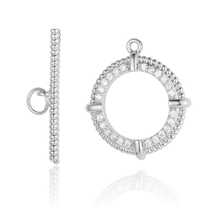 Fermoir à bascule argenté serti de zircons et texture corde pour création de bijoux