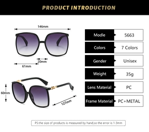Detail view of oversized square sunglasses with metal temple accents and gradient lenses