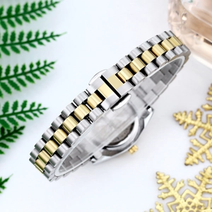 Fashionable two-tone stainless steel watch band with classic three-row link design