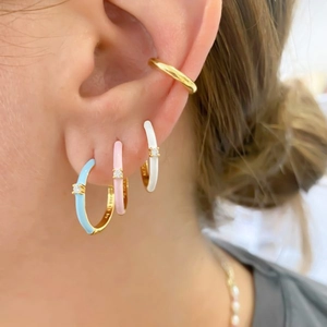 S925 silver needle hoop earrings with colorful enamel, rhinestones and ear cuff set