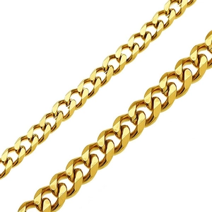 Close-up of golden Cuban link chain showing polished metal surface and tight links