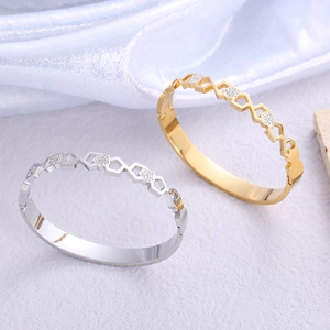 Bracelet jonc hexagonal en acier inoxydable avec strass aux finitions or et argent