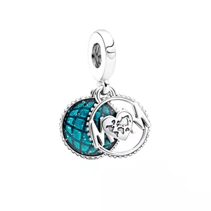 Detailed charm pendant with blue enamel globe and MOM engraving for necklaces
