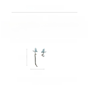 Detailed size chart and specifications of the asymmetric crystal butterfly tassel earrings