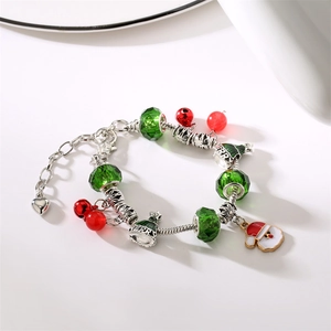 Christmas charm bracelet with Santa, tree and heart pendants in red, green and silver