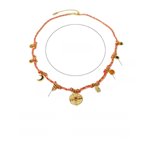 Handmade woven cord necklace with 18K gold pendants and natural tiger eye stone